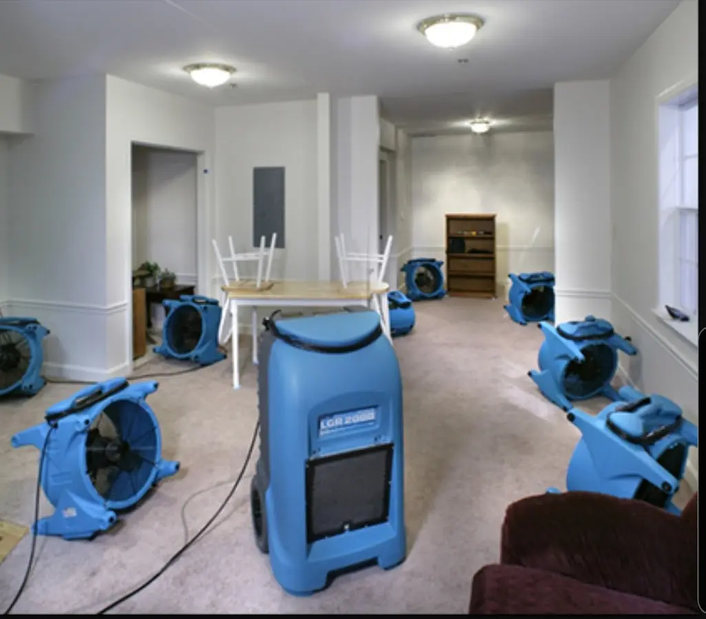 Air movers and dehumidifier setup for Water Damage Restoration in Crawford