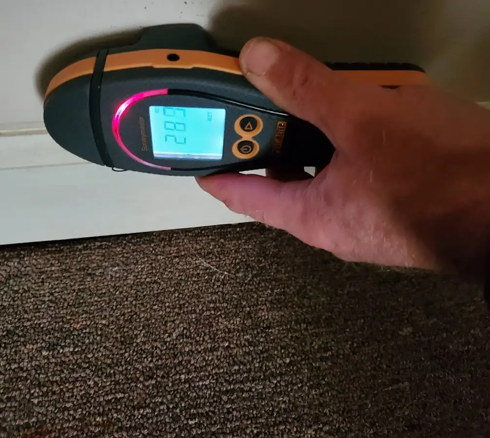 Moisture detection at baseboard during Sewage Cleanup & Sanitation in Crawford